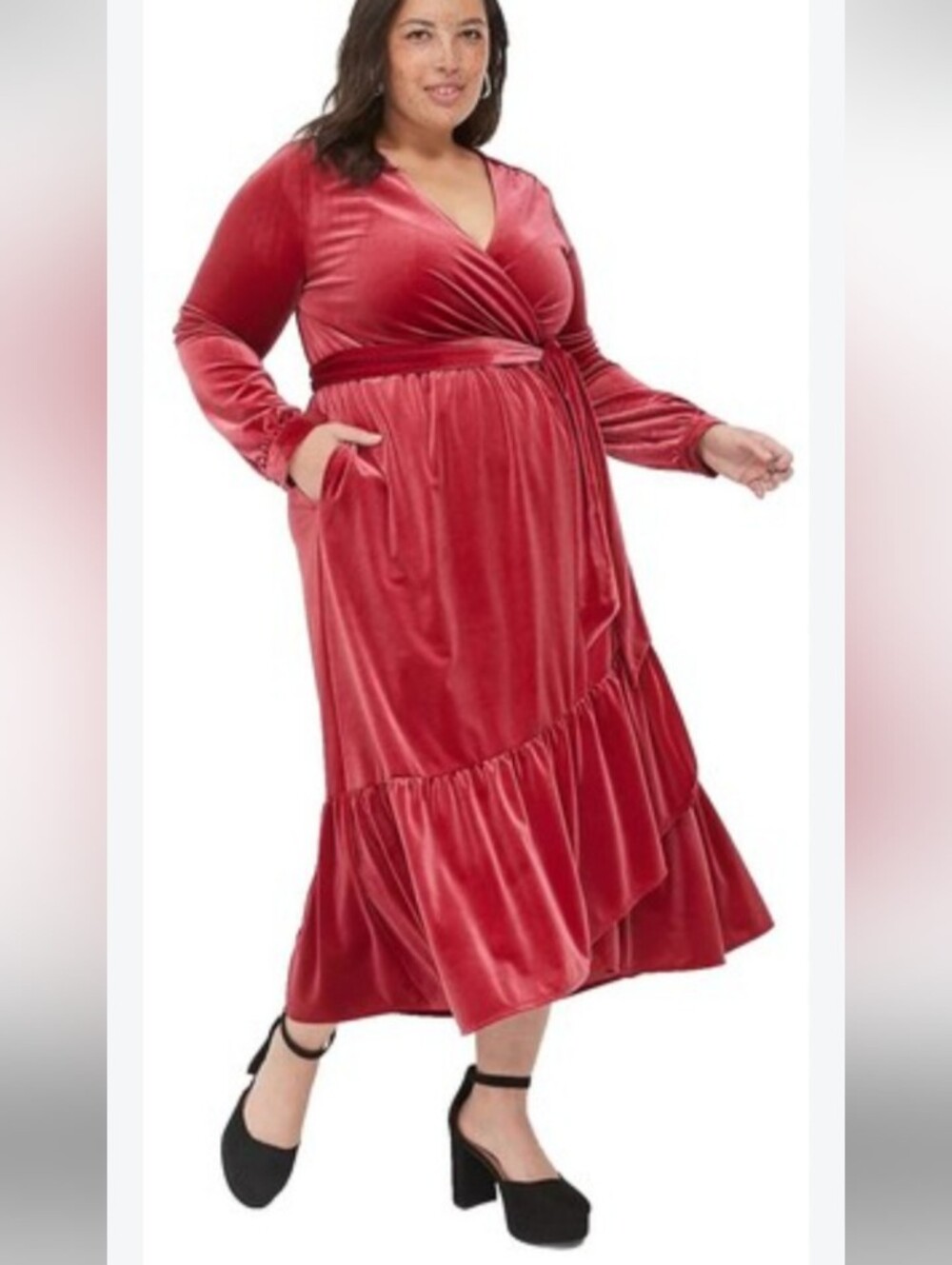 NWT Lane Bryant Rhubarab Red Velvet Tiered Faux Wrap Midi Dress 26/28 4X